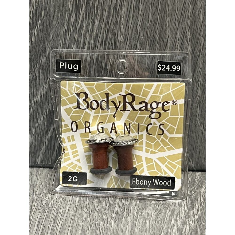 BodyRage Ebony Wood Plug 2G Gemstone‎ Decorative Ear Stretching